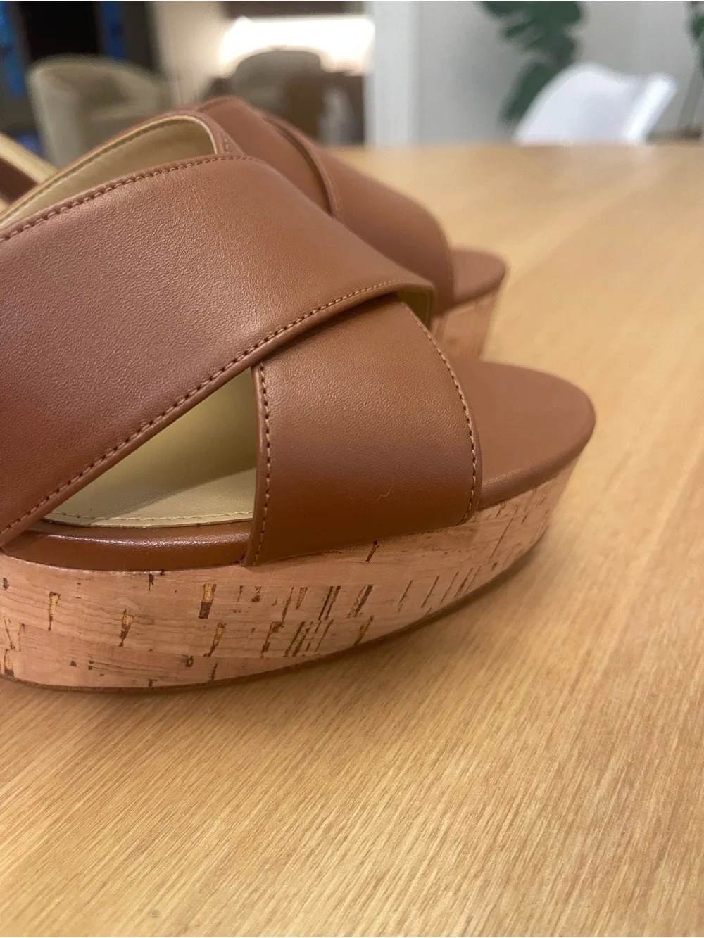 Michael Kors Odette Leather Platform Heels Luggage Brown 10M NEW